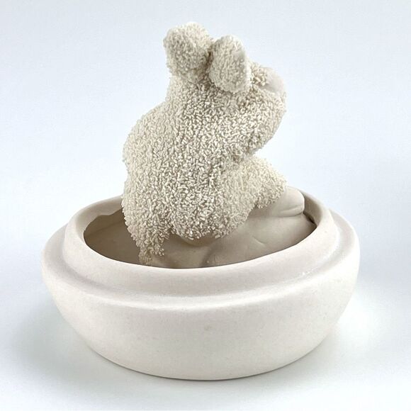 K’s Collection Vintage Ceramic Bisque Lidded Easter Egg Hidden Snow Bunny Child - Picture 3 of 9